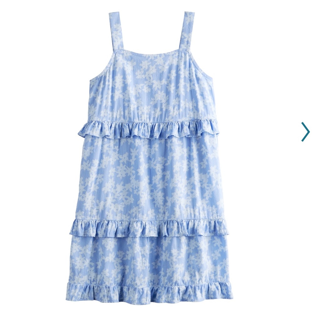 Girls SO Blue Floral Tiered Ruffle Dress 8 NWT